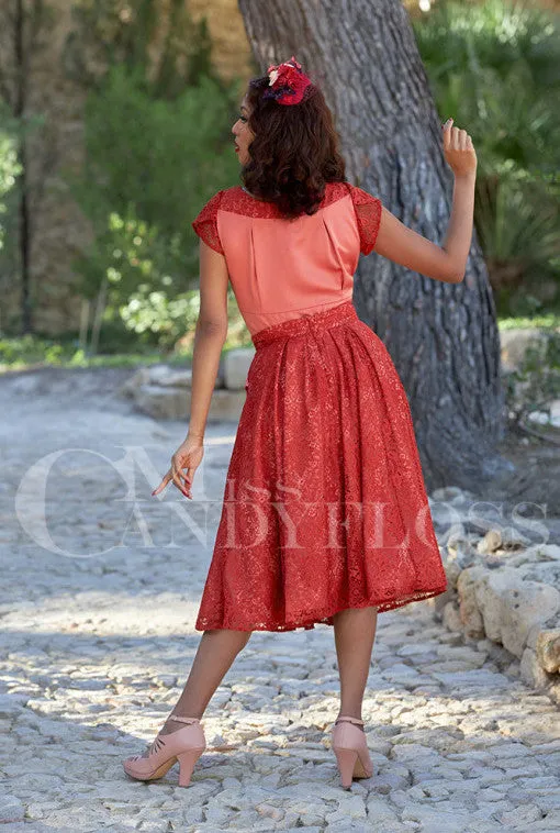 Duena-Coral 1950s elegant lace swing skirt by Miss Candyfloss