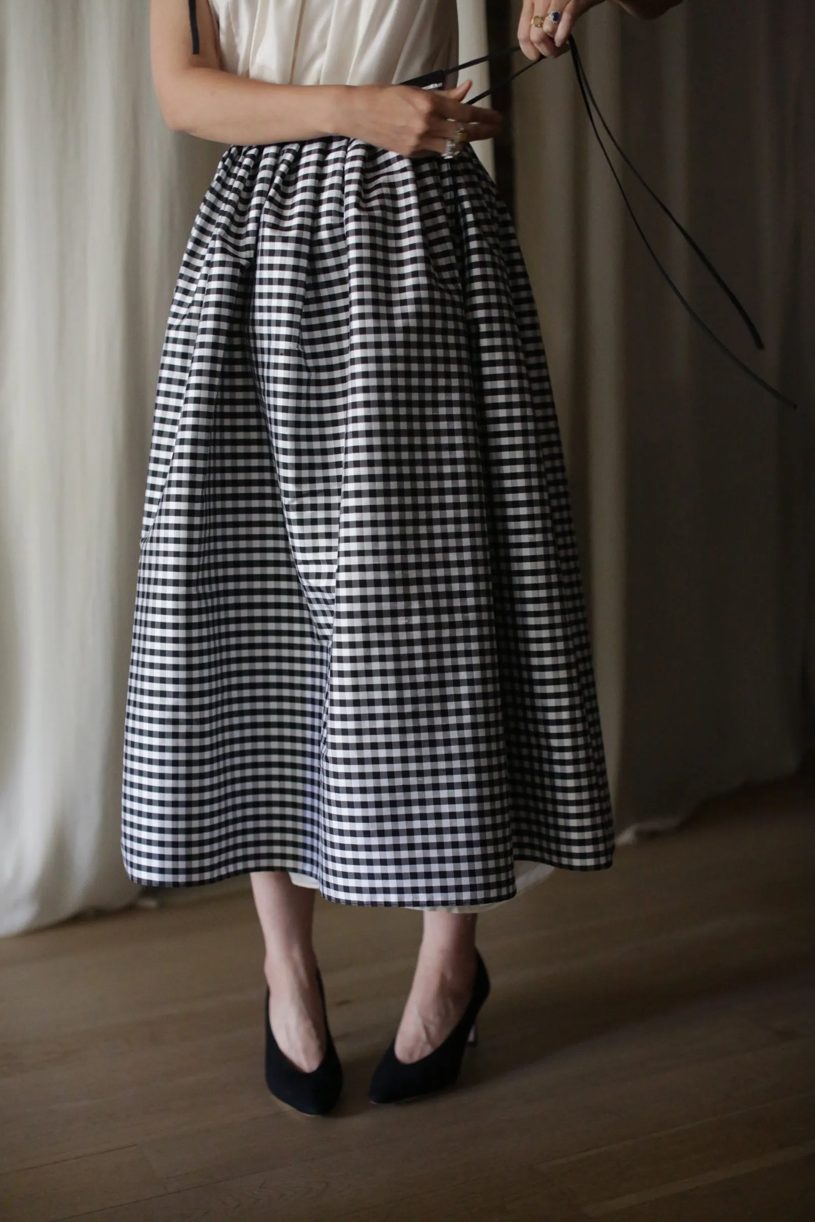 Dupioni Wrap Skirt | B/W Gingham