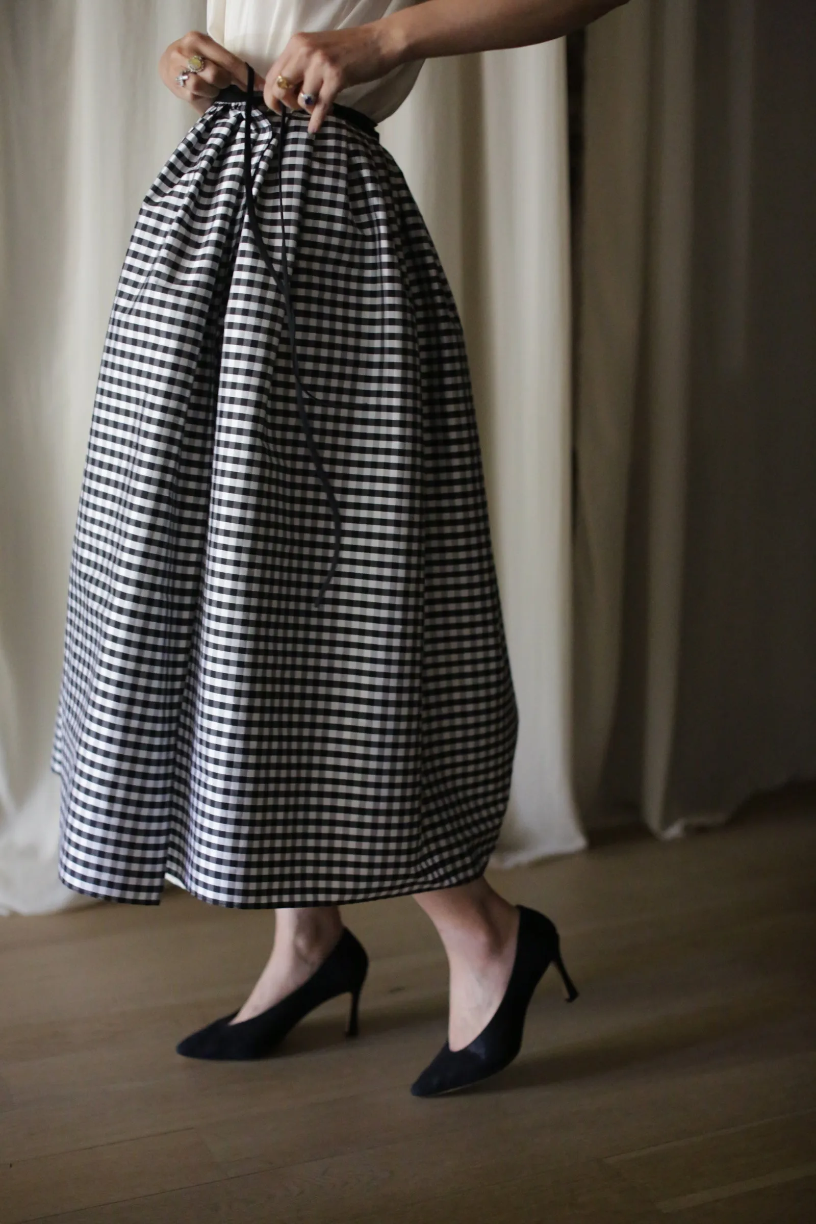 Dupioni Wrap Skirt | B/W Gingham