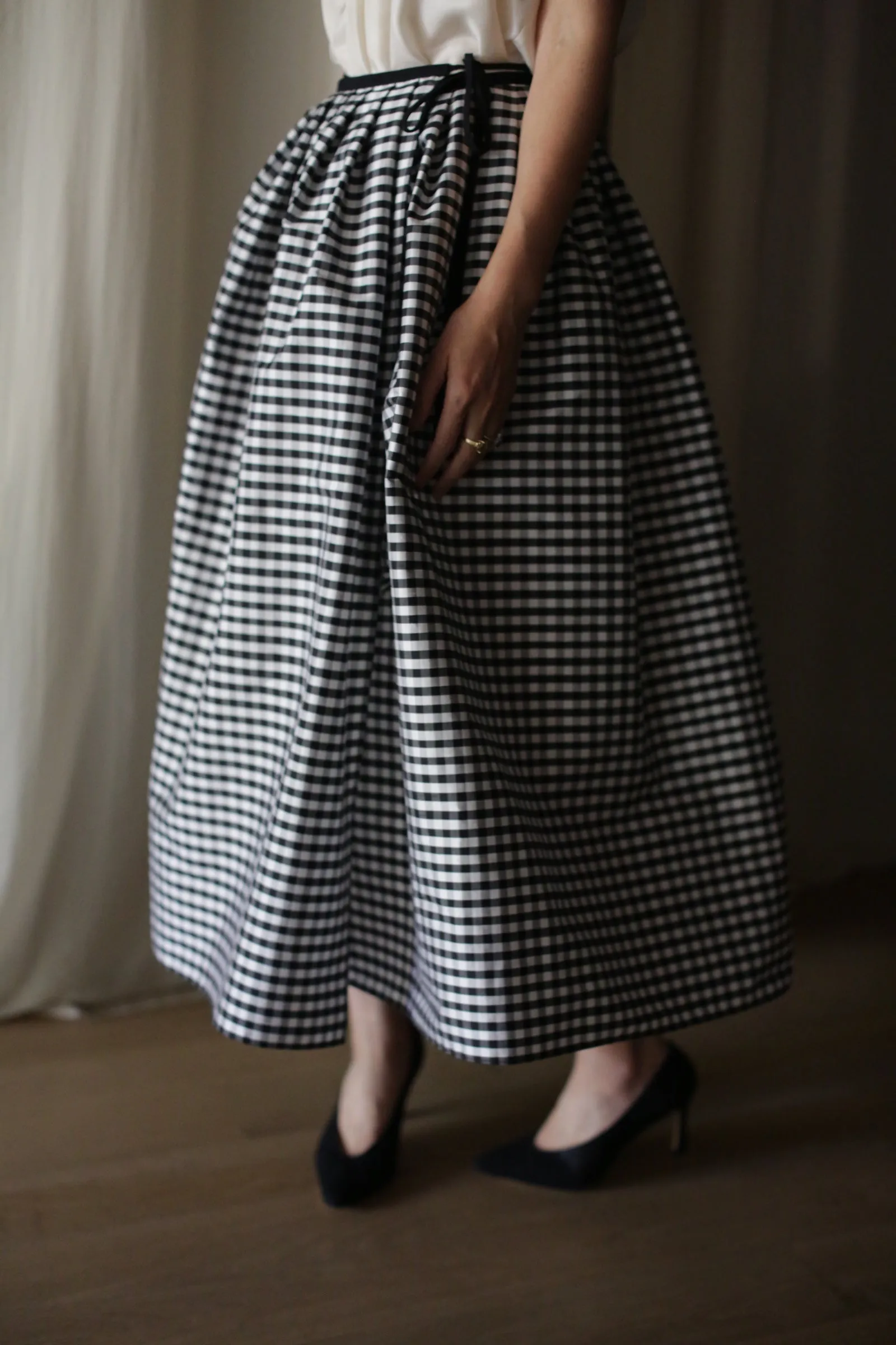 Dupioni Wrap Skirt | B/W Gingham