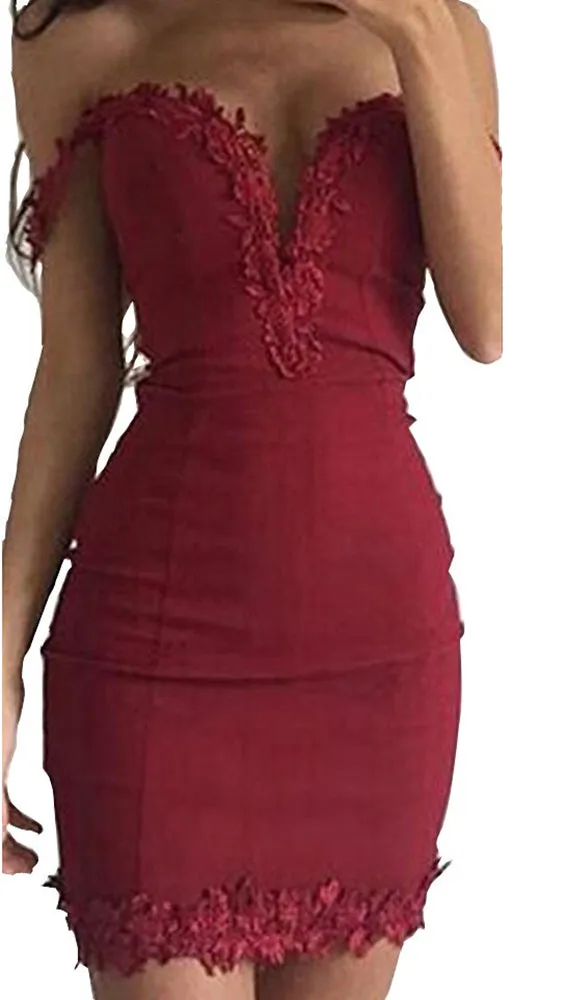 Emanuela Off The Shoulder Floral Lace Trim Bodycon Mini Rouge