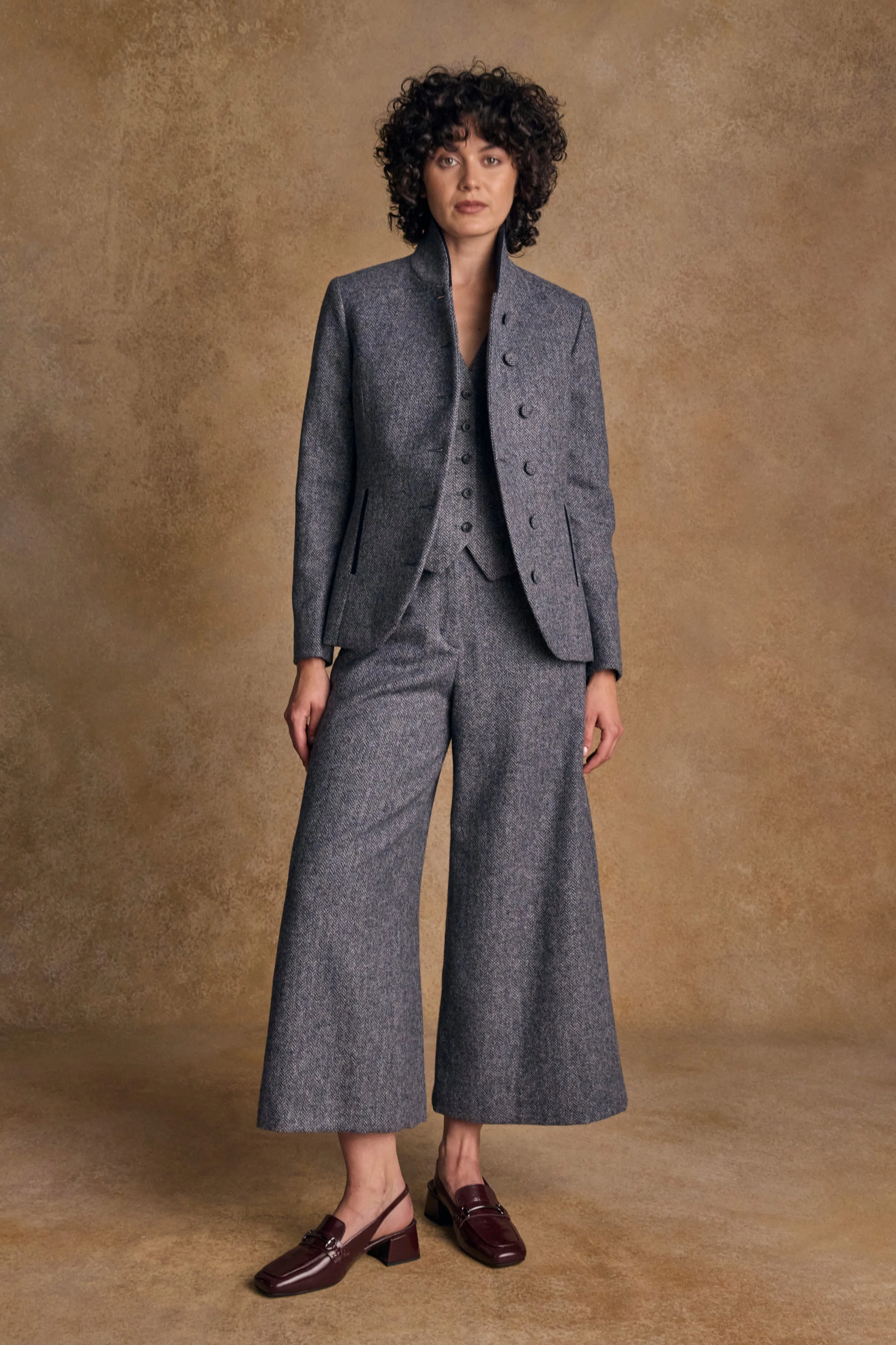 Enya Tweed Culottes - Denim Herringbone