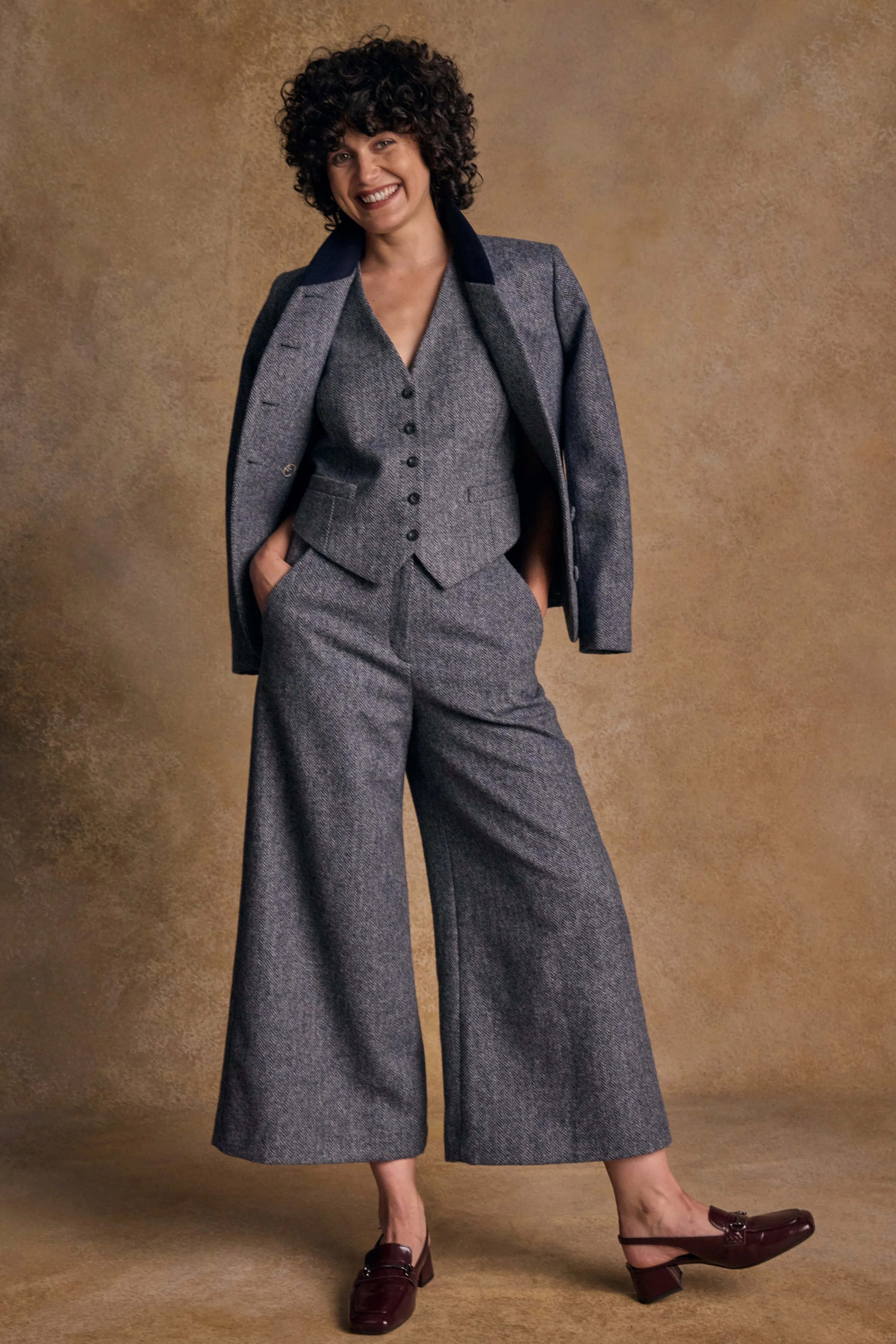 Enya Tweed Culottes - Denim Herringbone