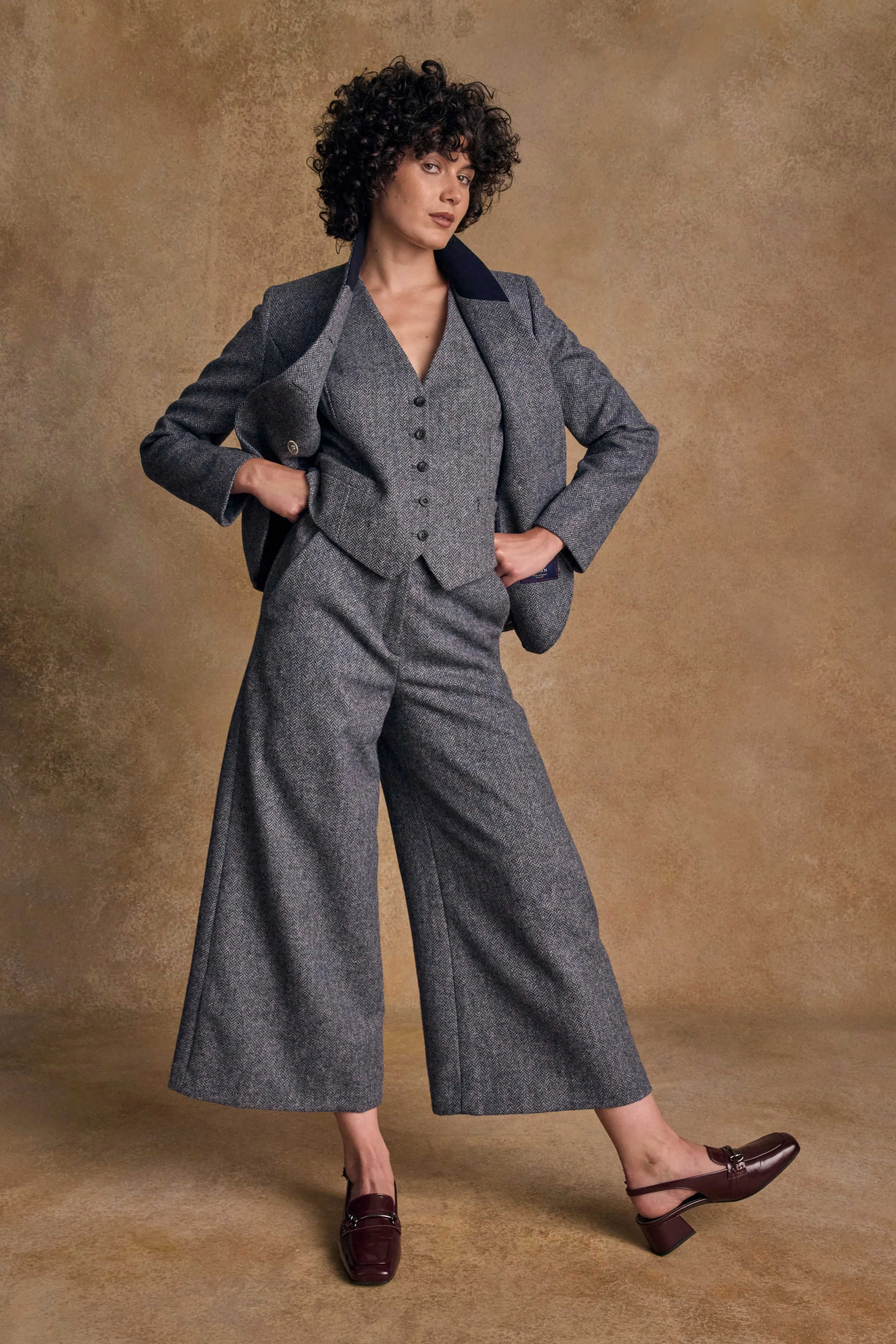 Enya Tweed Culottes - Denim Herringbone