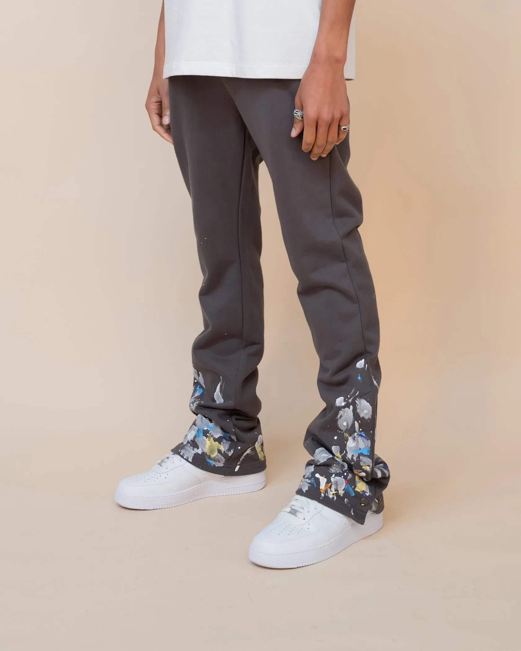 EPTM PAINT SNAP FLARED PANTS - GREY