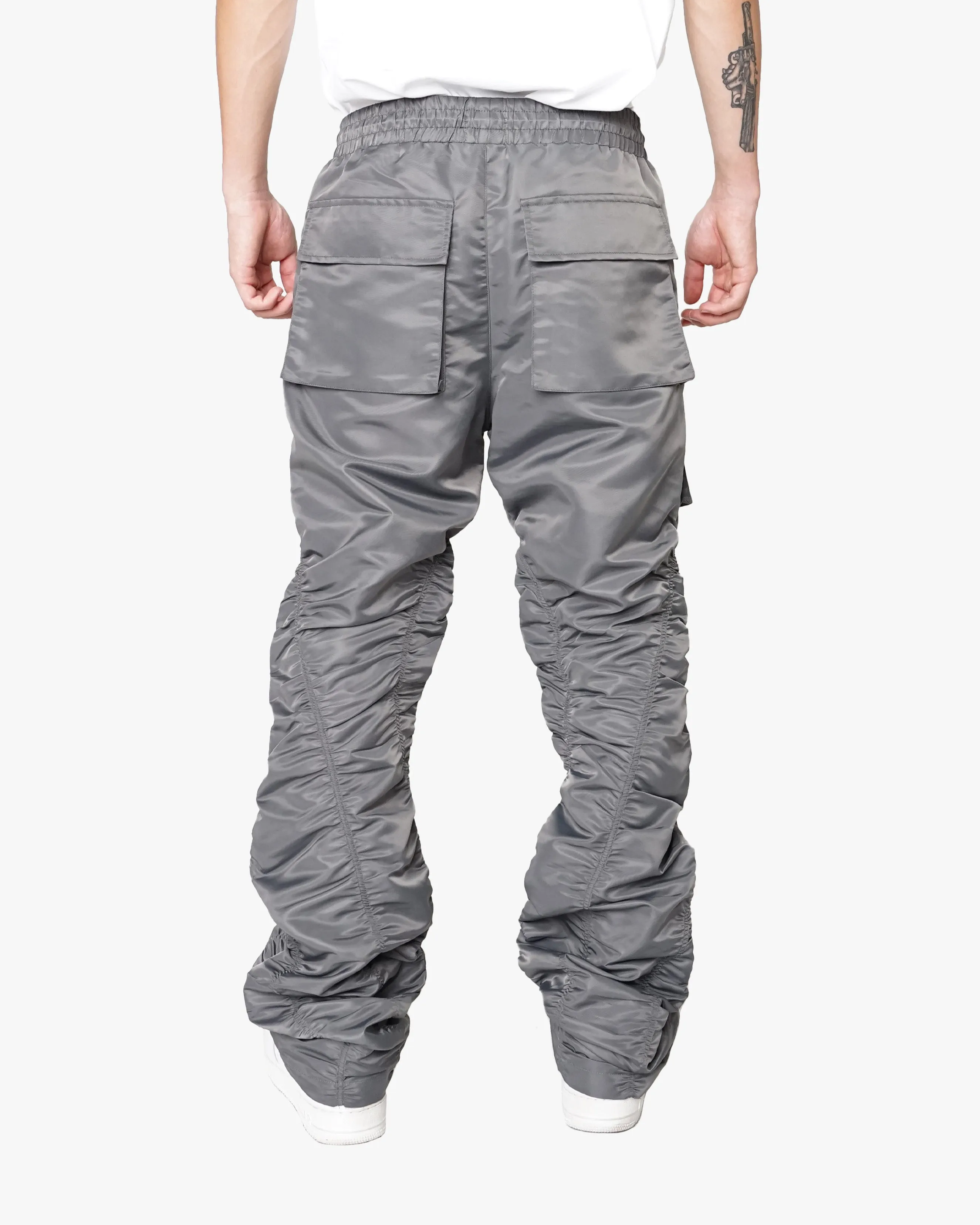 EPTM RUCHED FLARE PANTS-CHARCOAL