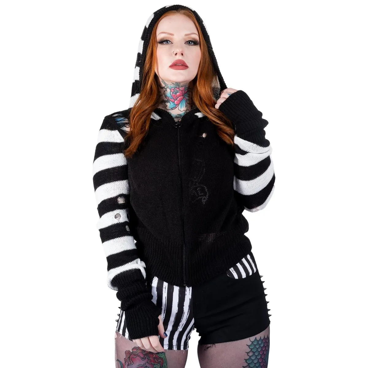 F Off Heart Zip Up Long Sleeve Sweater