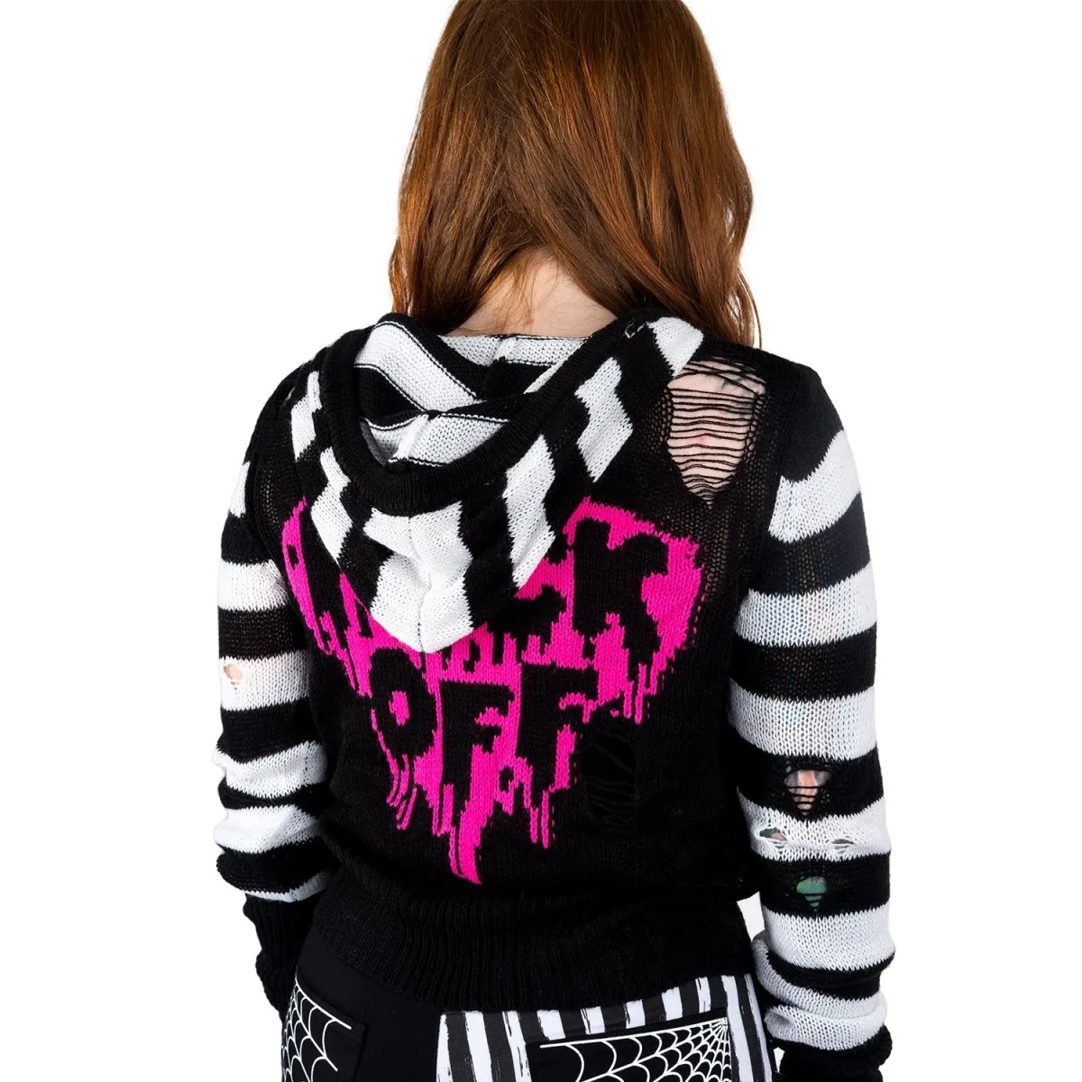 F Off Heart Zip Up Long Sleeve Sweater