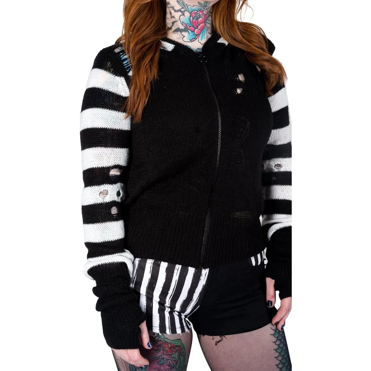 F Off Heart Zip Up Long Sleeve Sweater