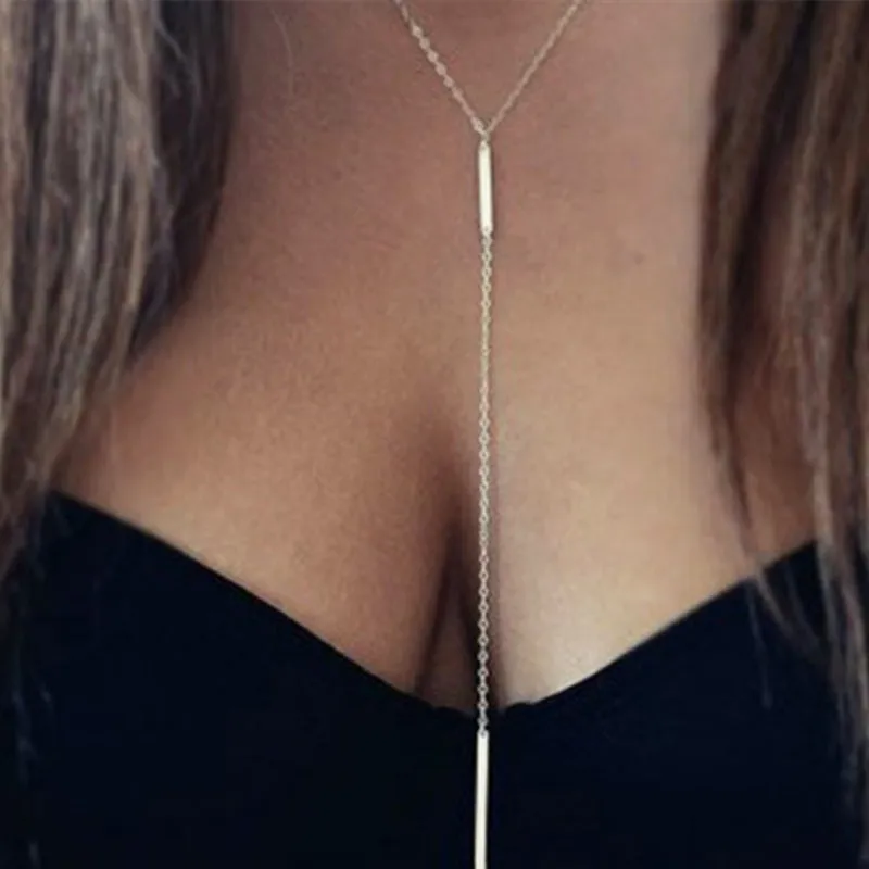 Fashion Punk Women's Simple Jewelry Ornament One-shaped Motant Long Copper Bar Pendant Necklace