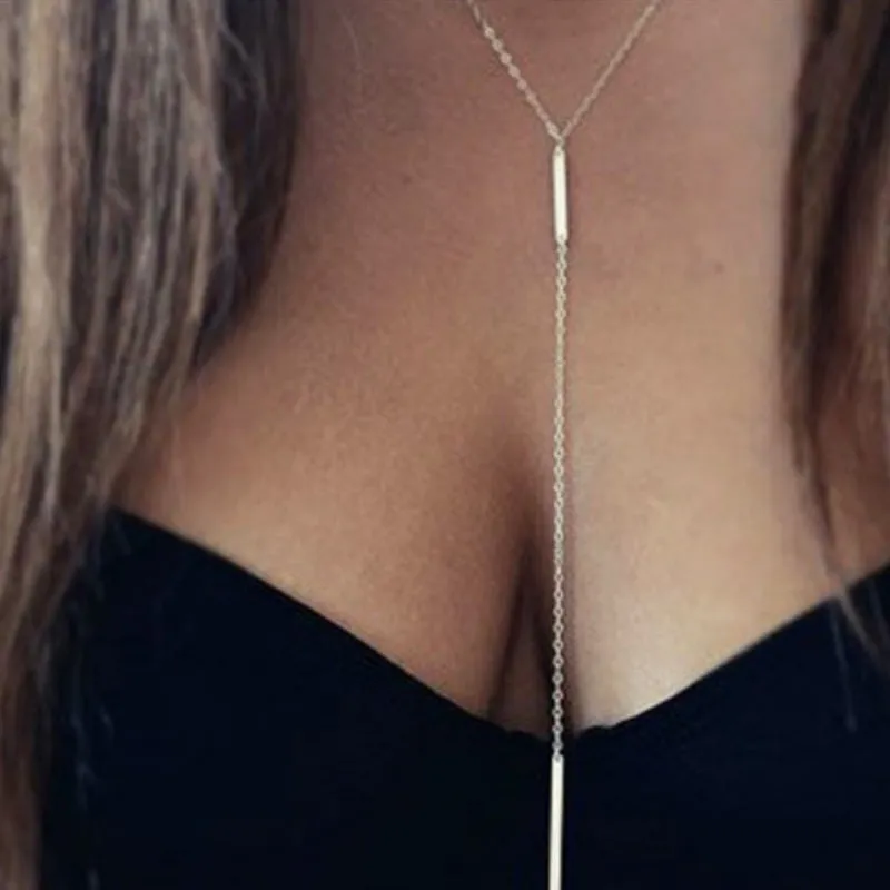 Fashion Punk Women's Simple Jewelry Ornament One-shaped Motant Long Copper Bar Pendant Necklace