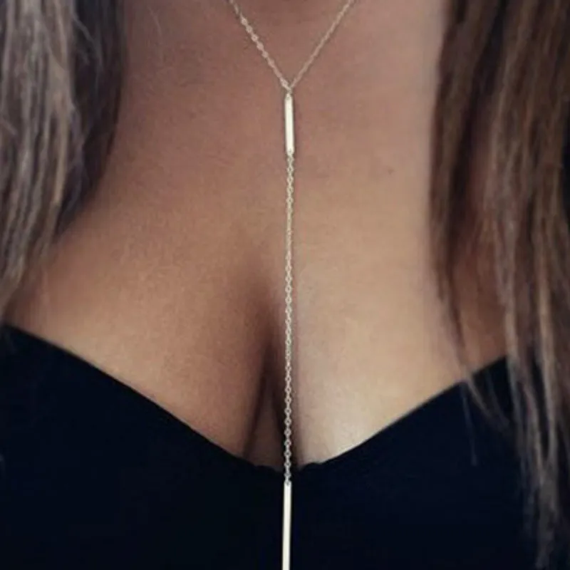 Fashion Punk Women's Simple Jewelry Ornament One-shaped Motant Long Copper Bar Pendant Necklace