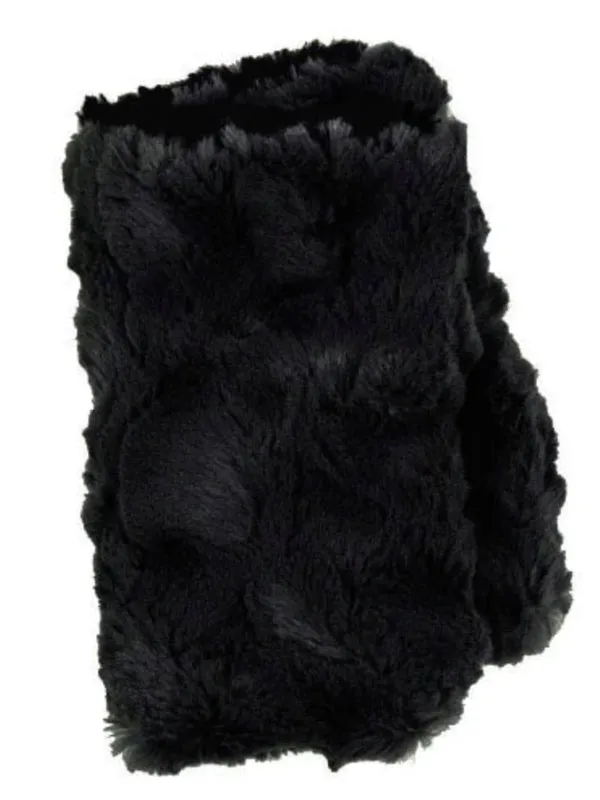 Fingerless Gloves - Cuddly Faux Fur In Black With Rattle And Shake