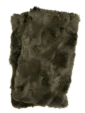 Fingerless Gloves Short- Cuddly Faux Fur In Black With Army Green