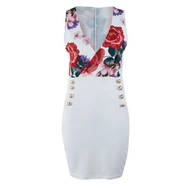 Floral Print Button Bodycon