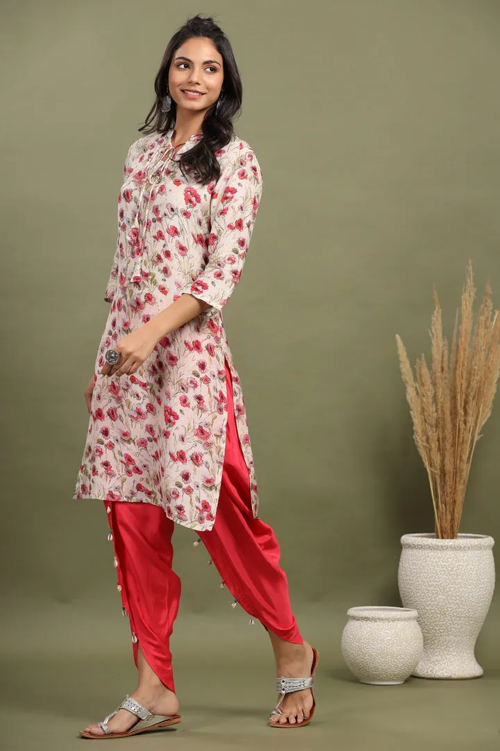 Floral Twines Top with Tulip Pants Muslin Silk Co-ord Set