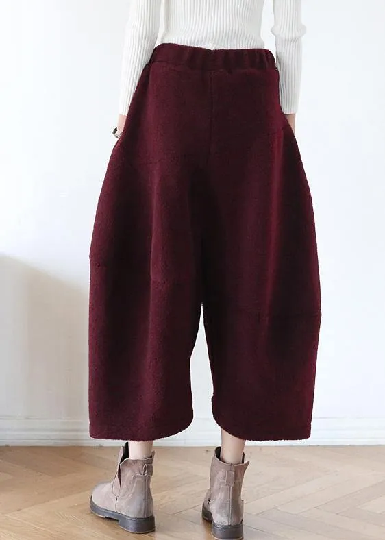 French pants stylish red Tutorials elastic waist wide leg pants