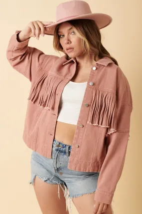 Fringe Detail Cotton Twill Jacket