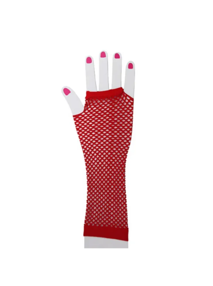 Girls Red Mesh Forearm Fishnet Gloves