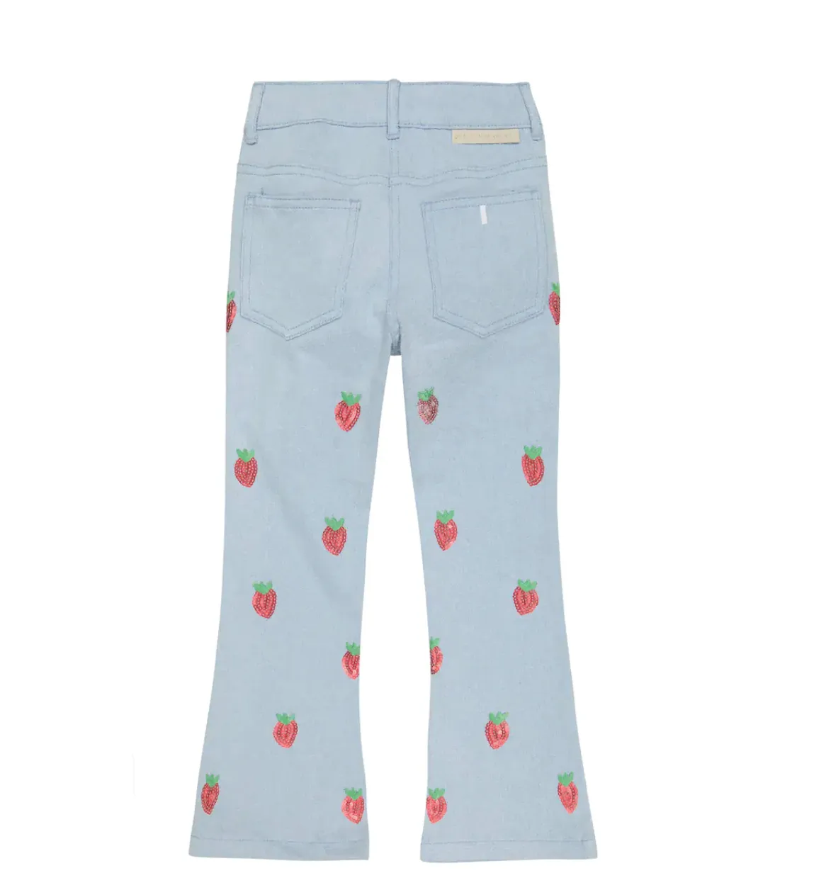 Girl's Sequin Strawberries Embroidered Flare Denim Pants