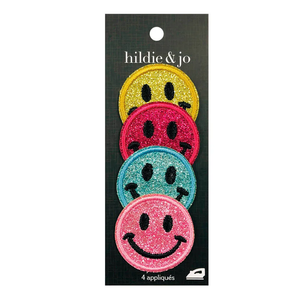 Glitter Smiley Faces Iron On Appliques 4ct