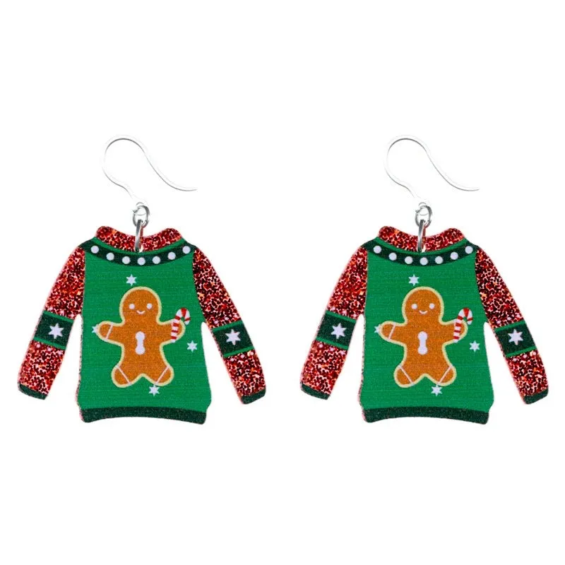 Glittery Christmas Sweater Dangles Hypoallergenic Earrings for Sensitive Ears Made with Plastic Posts