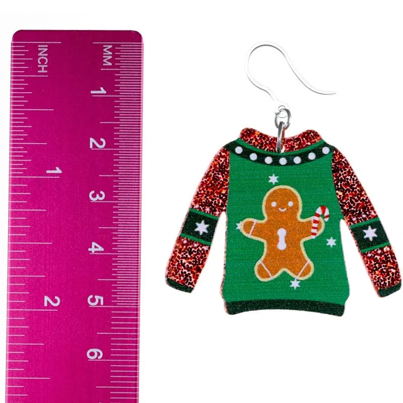 Glittery Christmas Sweater Dangles Hypoallergenic Earrings for Sensitive Ears Made with Plastic Posts