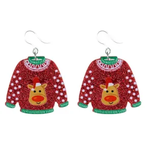 Glittery Christmas Sweater Dangles Hypoallergenic Earrings for Sensitive Ears Made with Plastic Posts