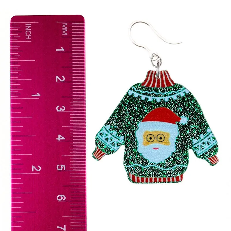 Glittery Christmas Sweater Dangles Hypoallergenic Earrings for Sensitive Ears Made with Plastic Posts