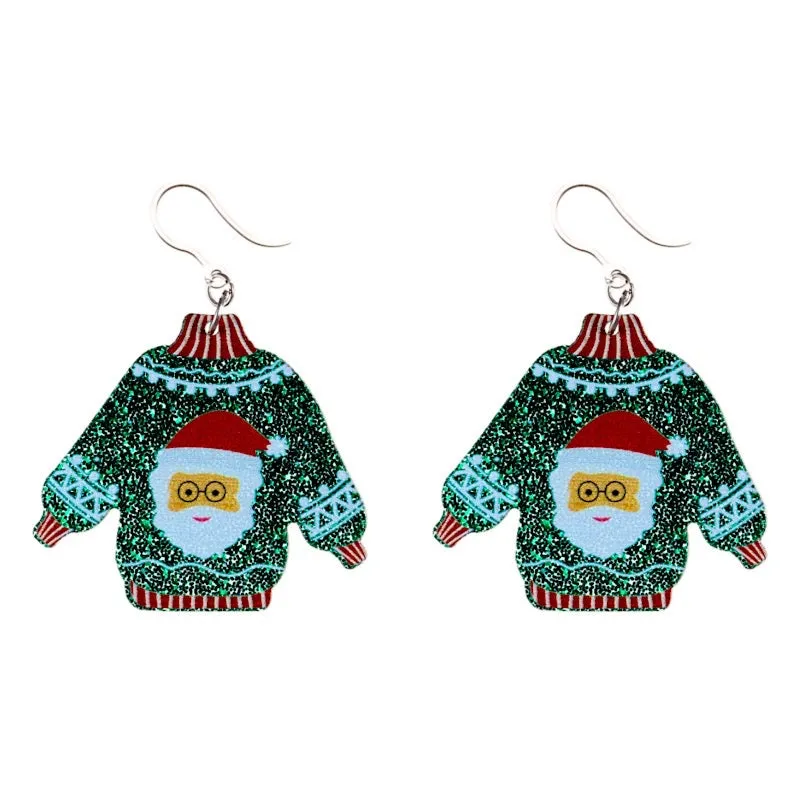 Glittery Christmas Sweater Dangles Hypoallergenic Earrings for Sensitive Ears Made with Plastic Posts