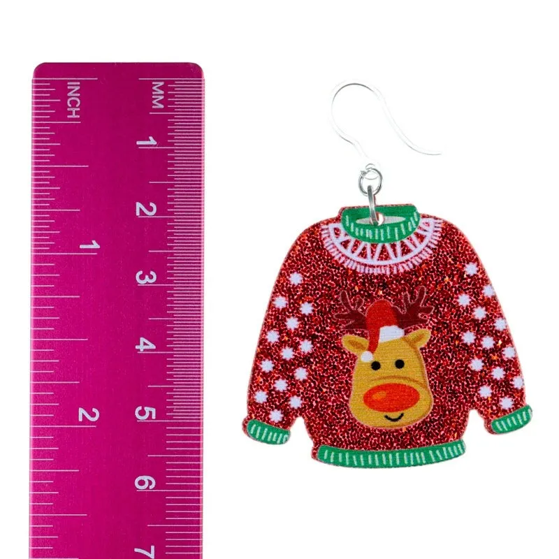 Glittery Christmas Sweater Dangles Hypoallergenic Earrings for Sensitive Ears Made with Plastic Posts