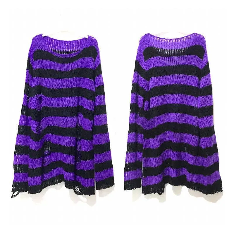 Gothic Striped Sweater: Edgy Punk Style Statement for Women