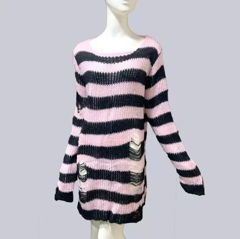 Gothic Striped Sweater: Edgy Punk Style Statement for Women