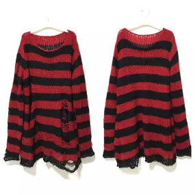 Gothic Striped Sweater: Edgy Punk Style Statement for Women