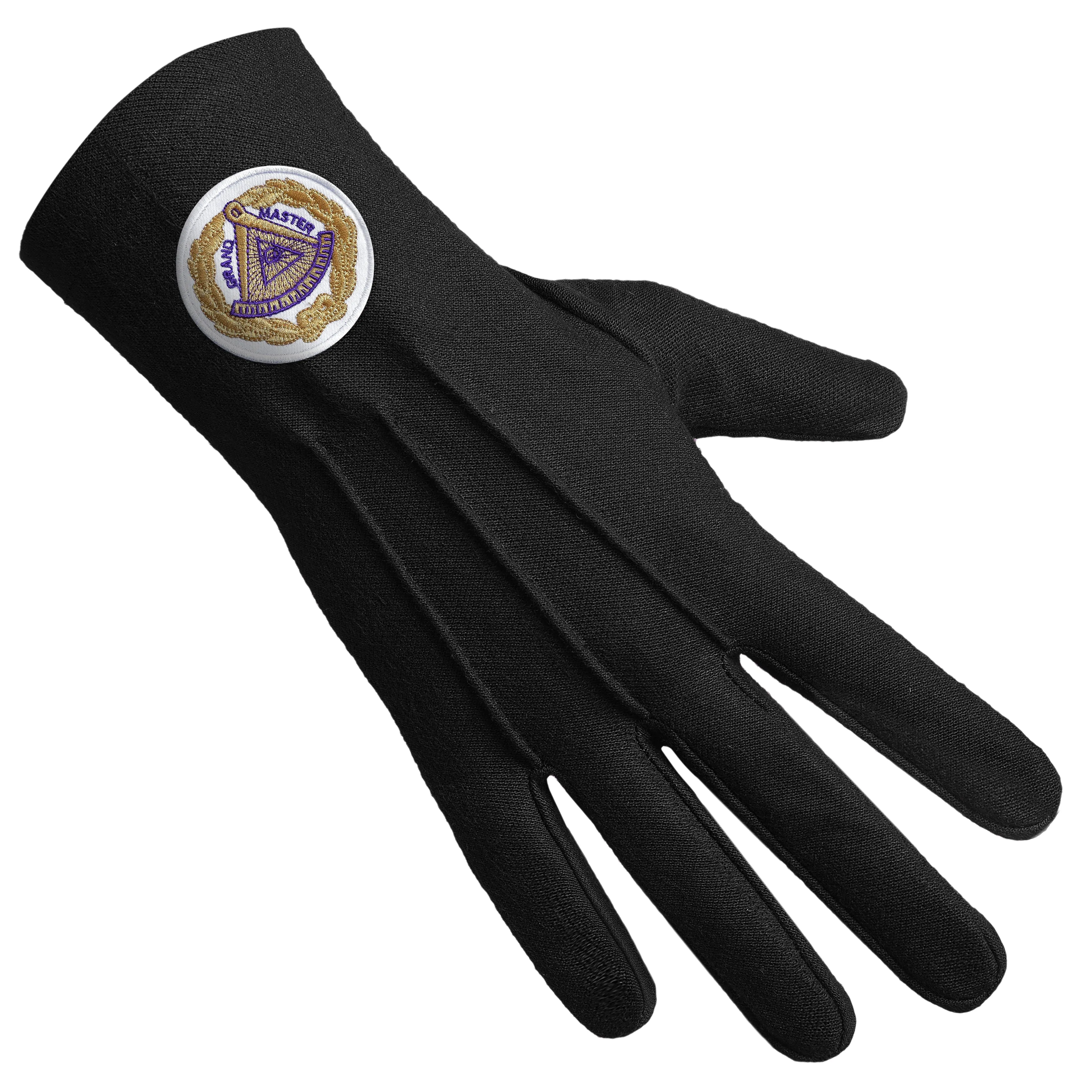 Grand Master Blue Lodge Gloves - Pure Black Cotton With White Patch