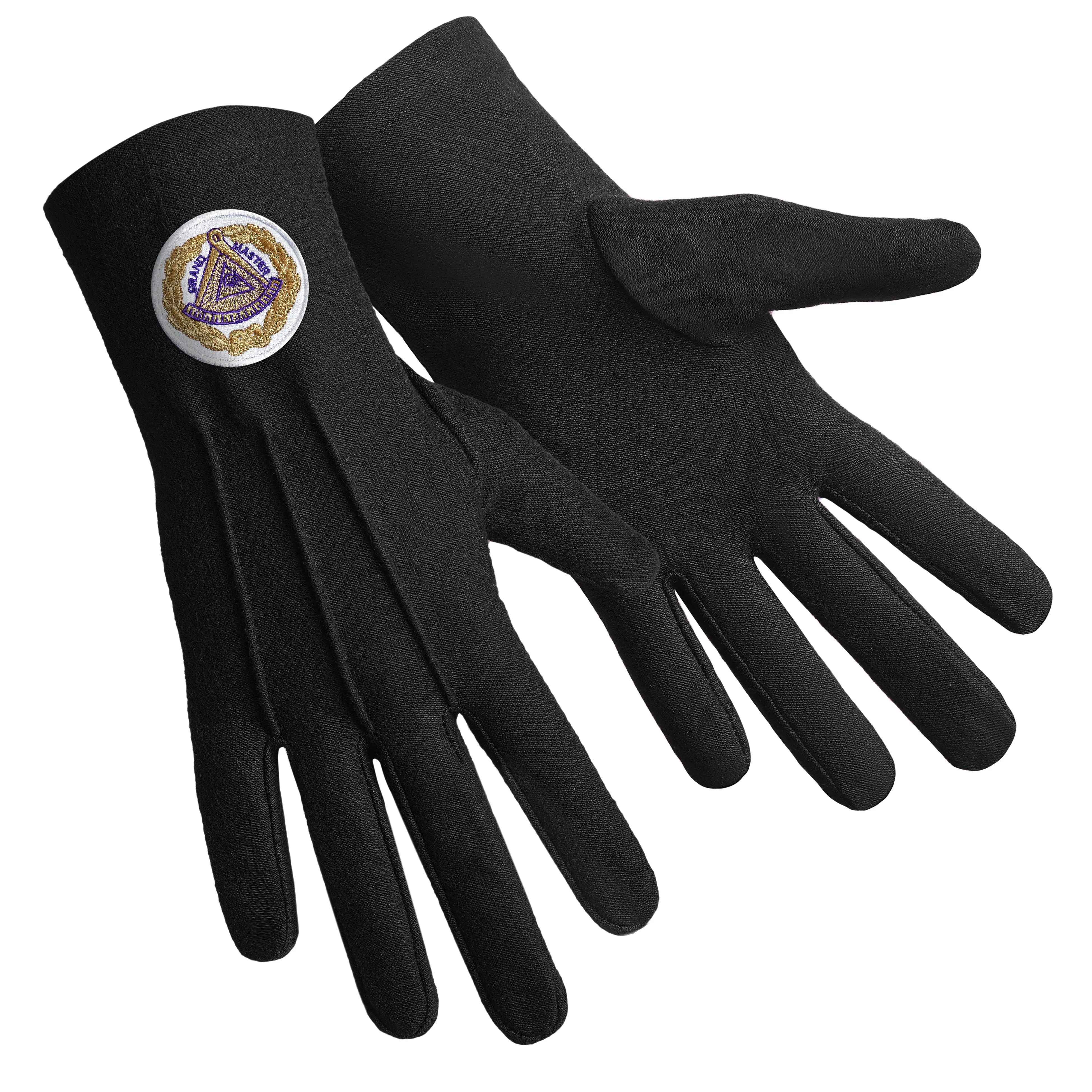 Grand Master Blue Lodge Gloves - Pure Black Cotton With White Patch