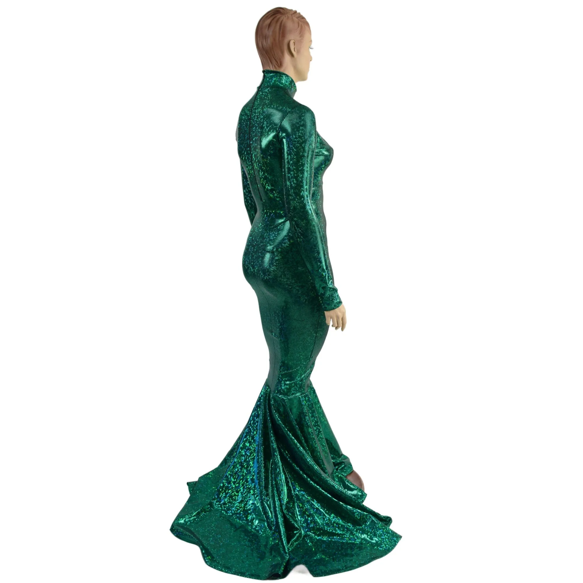 Green Kaleidoscope Long Sleeve Puddle Train Gown with Keyhole