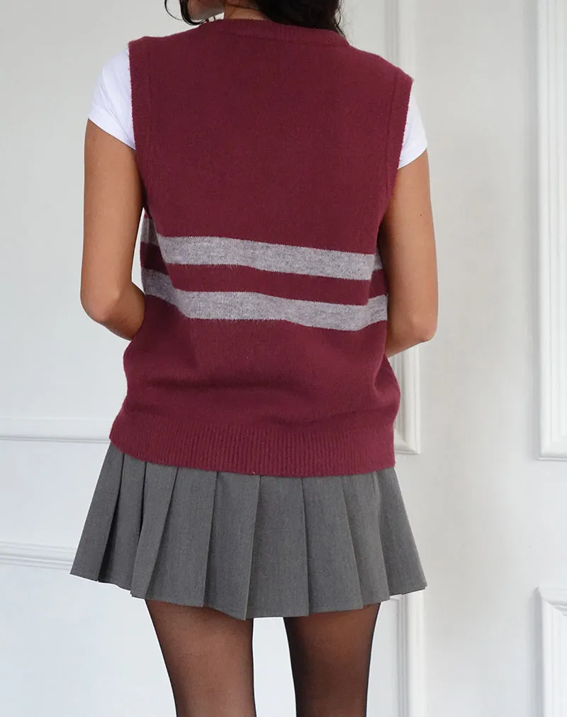 Guria Vest in Maroon Red with Grey Stripe