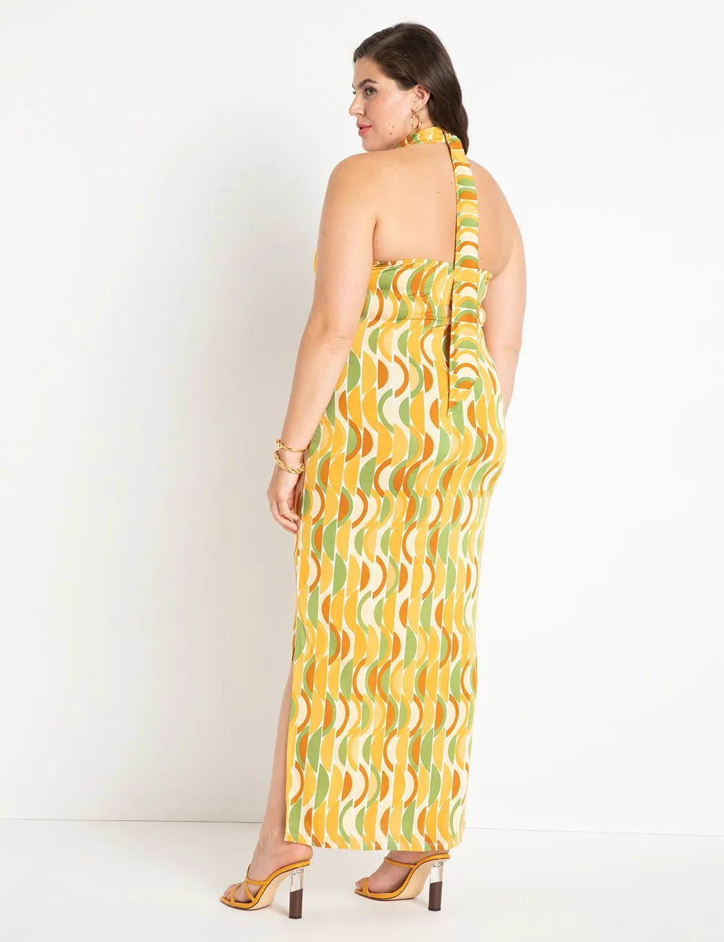 Halter Neck Maxi Dress in Go With The Geo