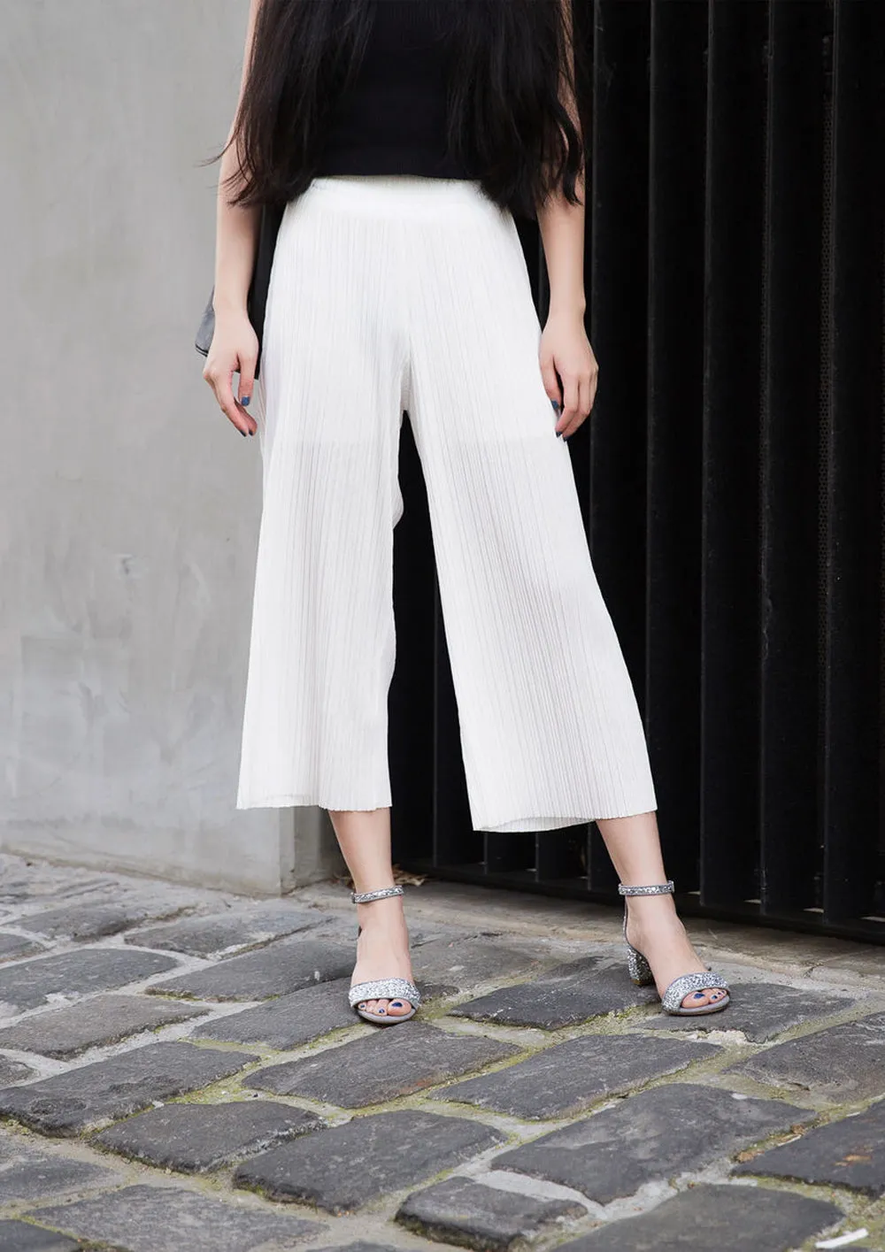 High Waist Elasticated Pleated Culotte Trouser