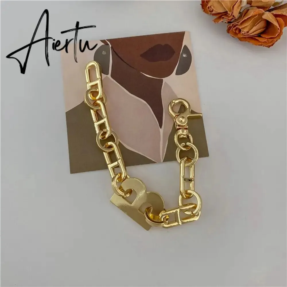 Hiphop Gold Color Metal Big Letter B Earrings Bracelets for Women Wide Thick Link Chain Bracelets Choker Necklace Jewelry Gift