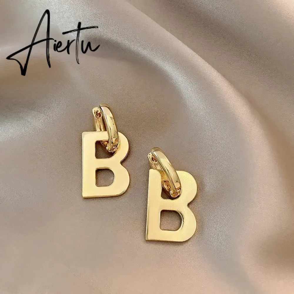 Hiphop Gold Color Metal Big Letter B Earrings Bracelets for Women Wide Thick Link Chain Bracelets Choker Necklace Jewelry Gift