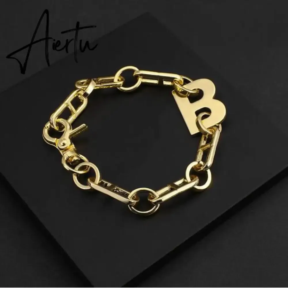 Hiphop Gold Color Metal Big Letter B Earrings Bracelets for Women Wide Thick Link Chain Bracelets Choker Necklace Jewelry Gift