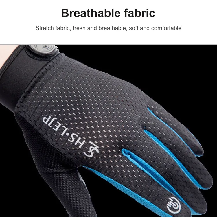 HSLEJP Outdoor Sports Breathable Touch Screen Antiskid Cycling Full Finger Gloves, Size: L(Black Blue)