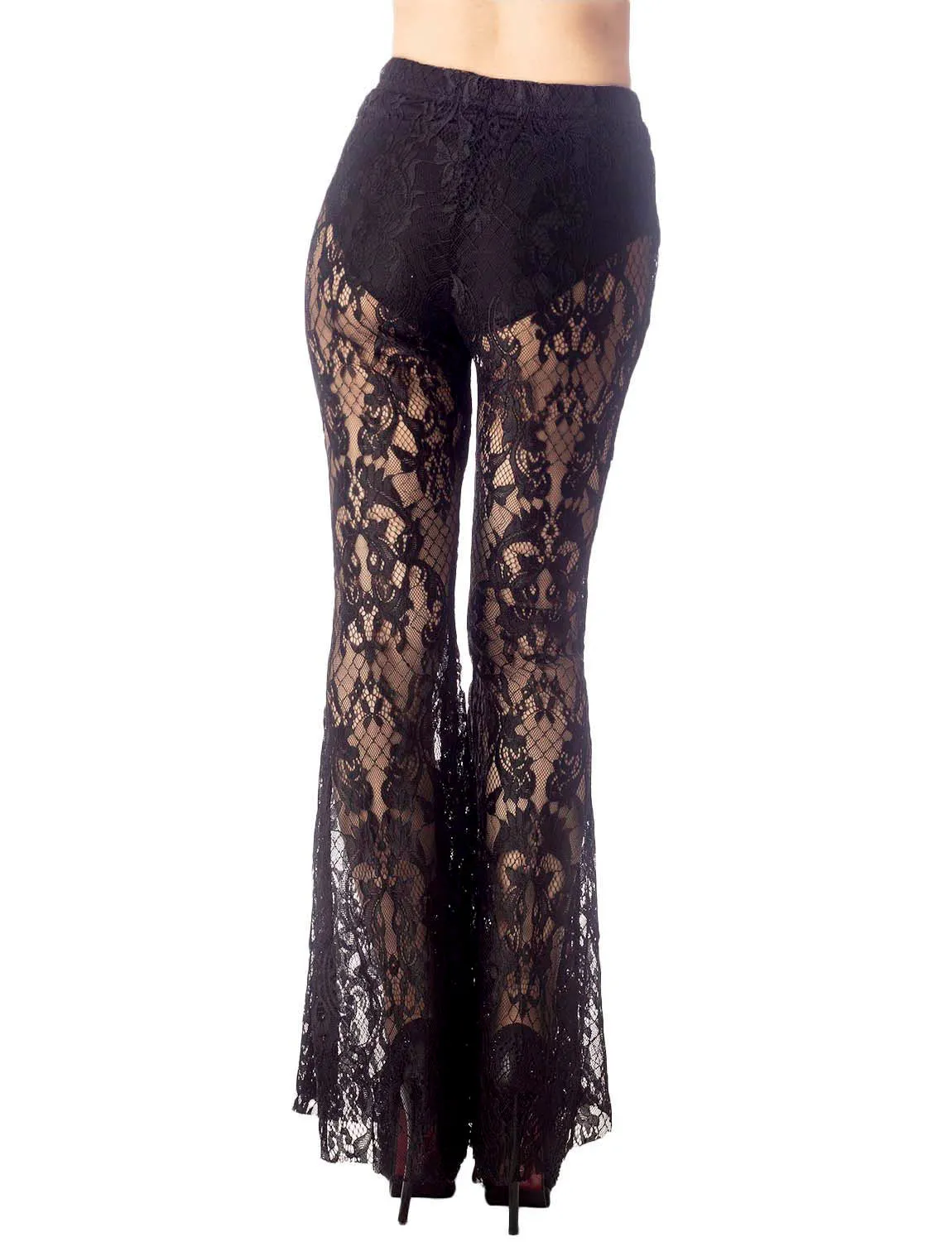 iB-iP Women's Eyelet Lace Crochet Pants Slim Fit And Flare Wide Leg Trouser