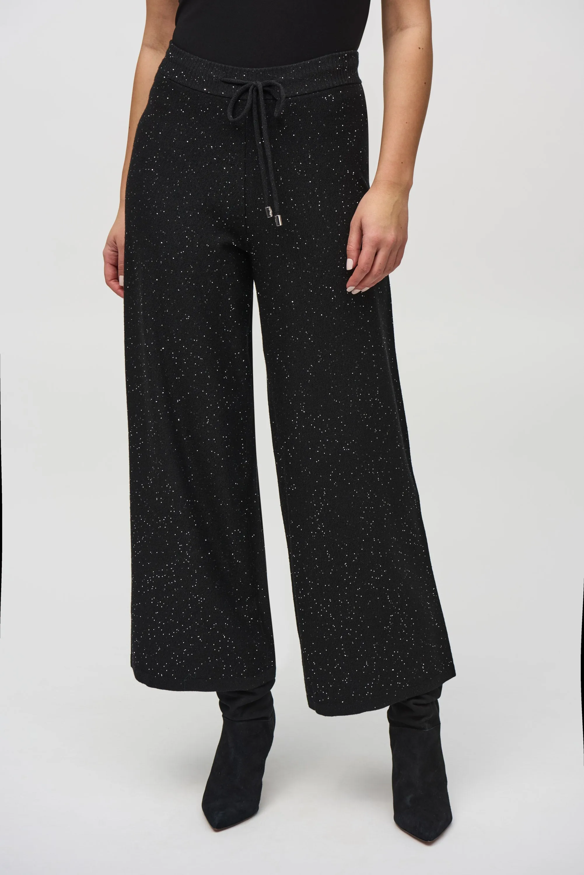 Joseph Ribkoff Knit Glitter Wide Leg Trousers Black