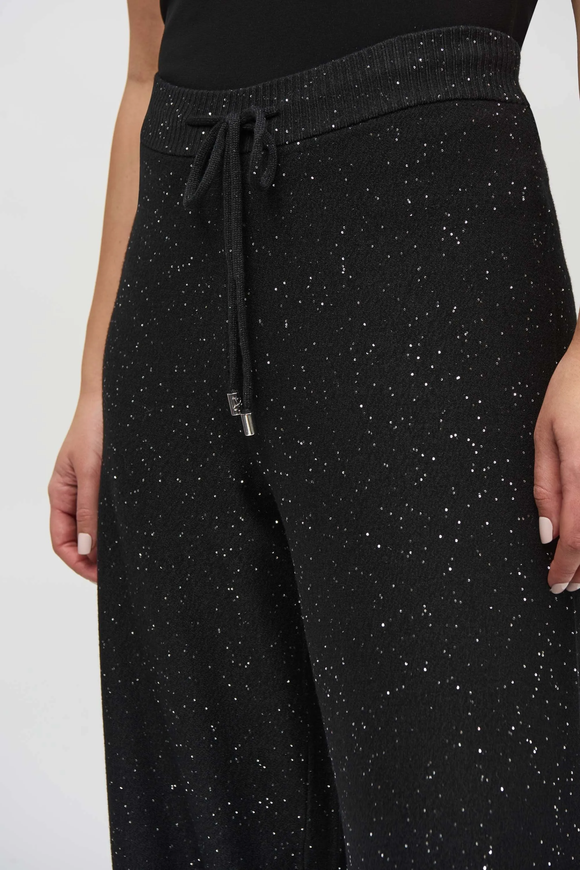 Joseph Ribkoff Knit Glitter Wide Leg Trousers Black