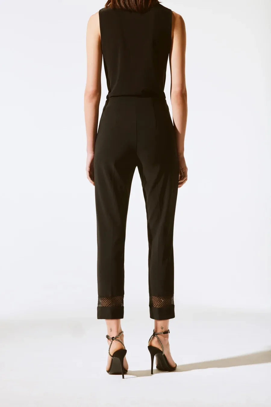 Joseph Ribkoff Trousers With Rhinestone & Mesh Details Black