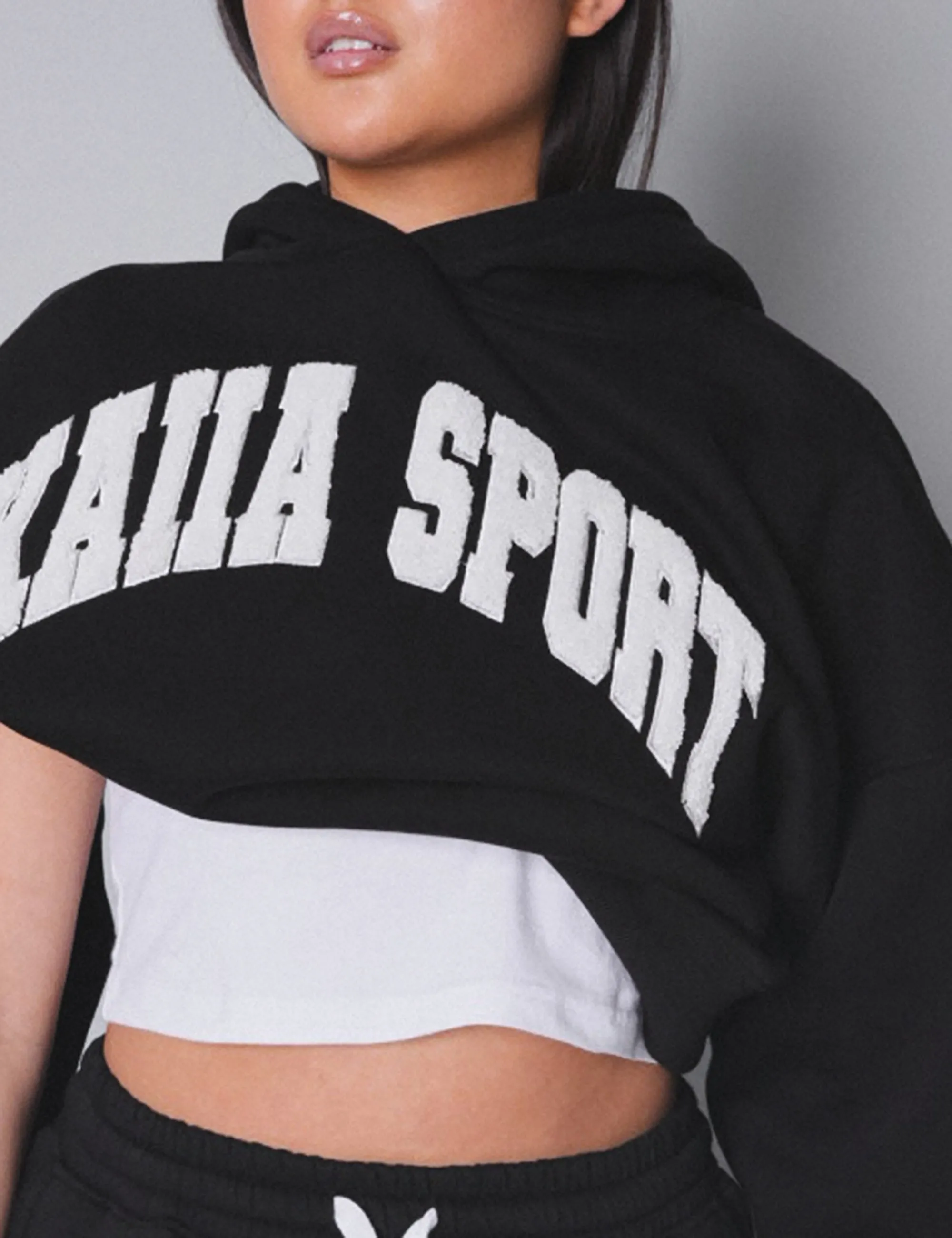 Kaiia Sport Slogan Oversized Hoodie Black With White