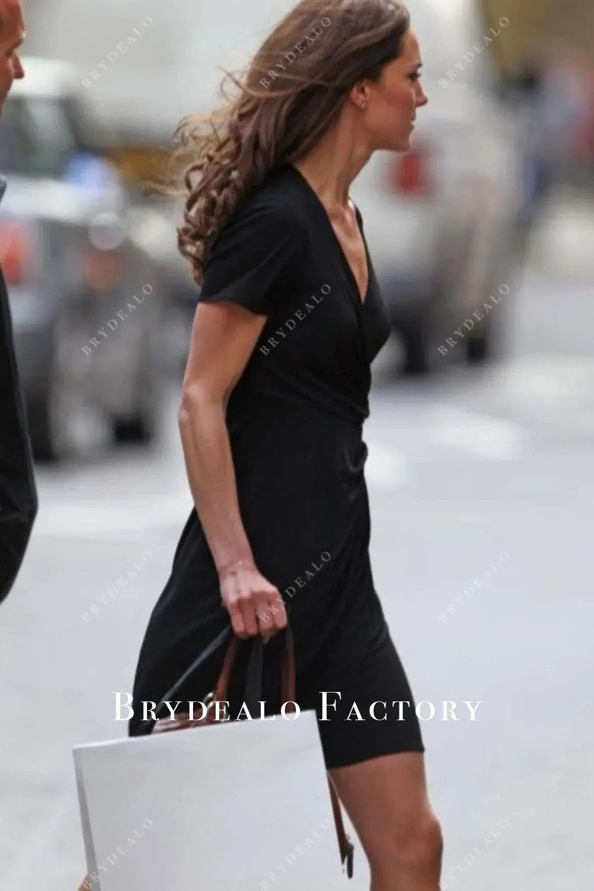 Kate Middleton Black Jersey V-neck Short Wrap Dress